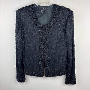 LAURENCE KAZAR Beaded Black Silk Evening Jacket Large